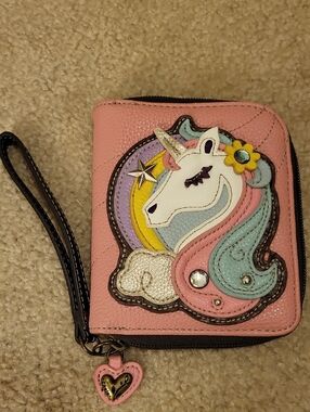 Chala ZIP AROUND WALLET Credit Card Faux Leather UNICORN Pink Wristlet